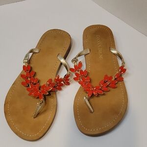 Ivanka Trump Gold and Red Floral Sandals